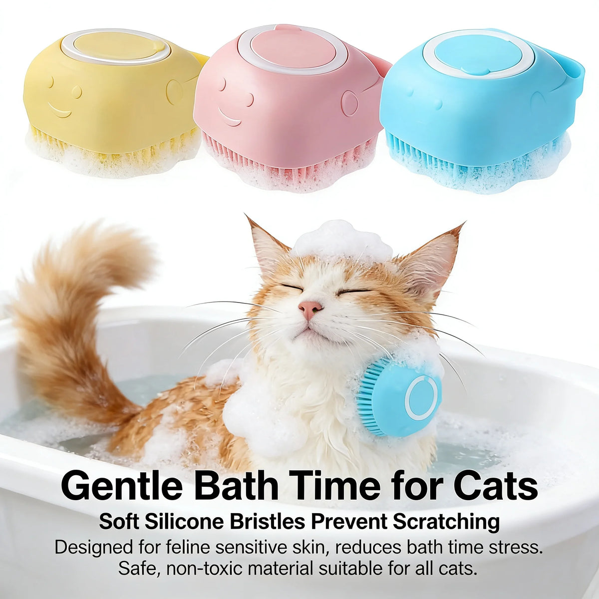 2-In-1 Silicone Pet Bath Brush with Shampoo Dispenser – Gentle Massage Grooming Tool