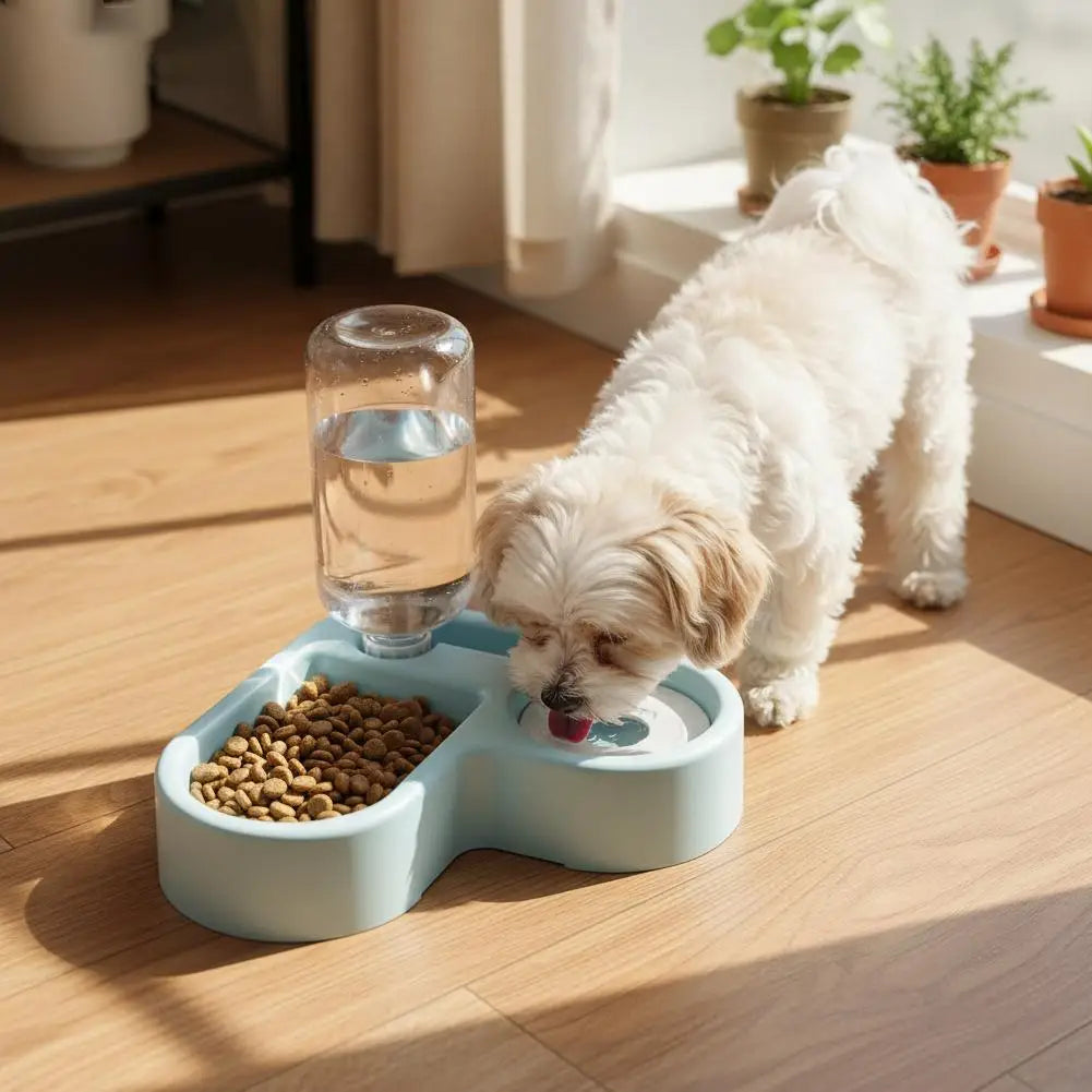 2-in-1 Automatic Pet Water Fountain & Double Bowl – Cat & Small Dog Feeding Station