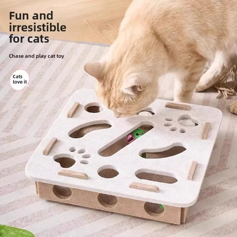 Cat Puzzle Toy Felt Box – Interactive Indoor Hunting & Exercise Toy with Ball for Cats