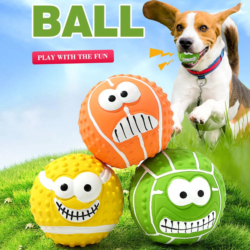 Smiley Face Latex Squeaky Toy - Pet Chew Ball for Dogs, Helps with Teeth Cleaning & Grinding, Durable Latex Material,