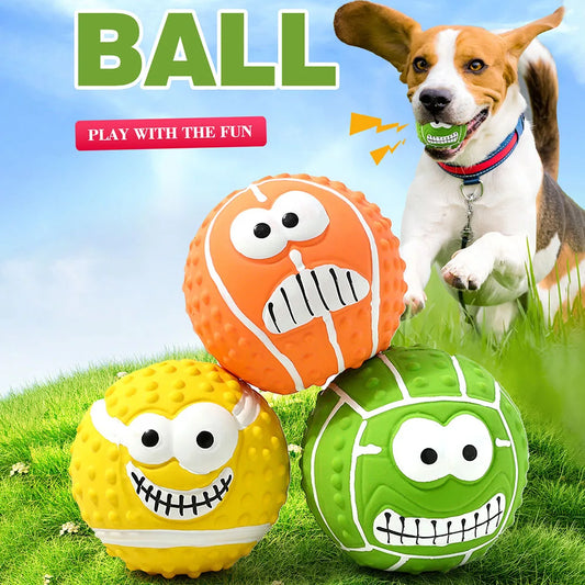 Smiley Face Latex Squeaky Toy - Pet Chew Ball for Dogs, Helps with Teeth Cleaning & Grinding, Durable Latex Material,
