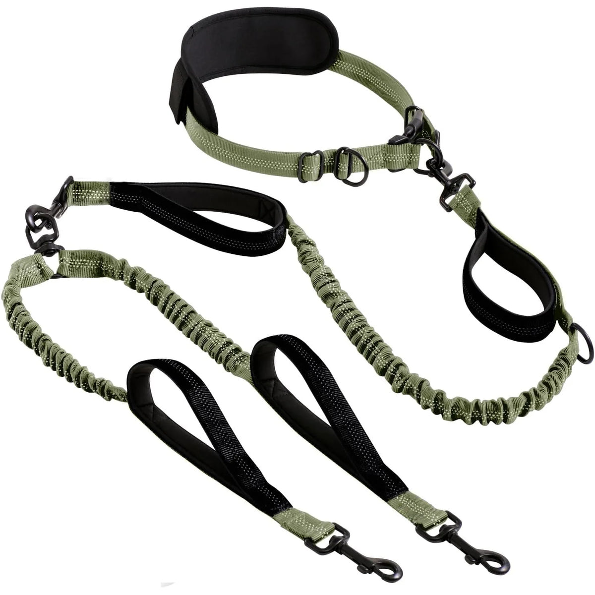 Shock-Absorbing Double Dog Leash – Elastic Buffer Hands-Free Running Lead for Small & Large Dogs
