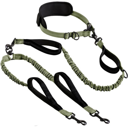 Shock-Absorbing Double Dog Leash – Elastic Buffer Hands-Free Running Lead for Small & Large Dogs