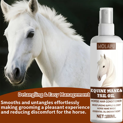 Horse Hair Care Oil, 100ml Mane & Tail Conditioner, Natural Shine-Enhancing and Dust-Resistant Grooming Oil, Portable Equestrian Grooming Supply