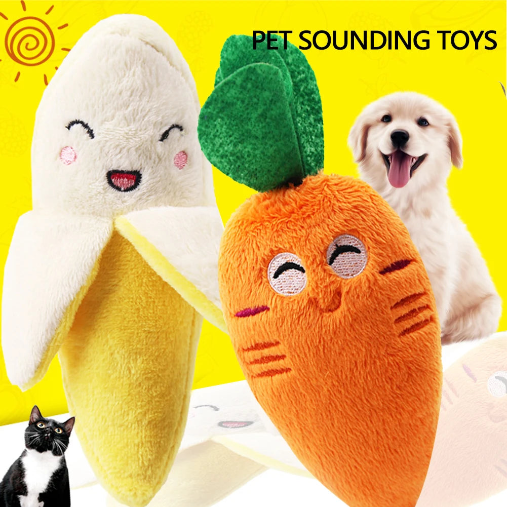 Cute Plush Squeaky Dog Toy, Cartoon Fruit Animal Chew Toy, Interactive Puzzle Toy for Dogs and Cats