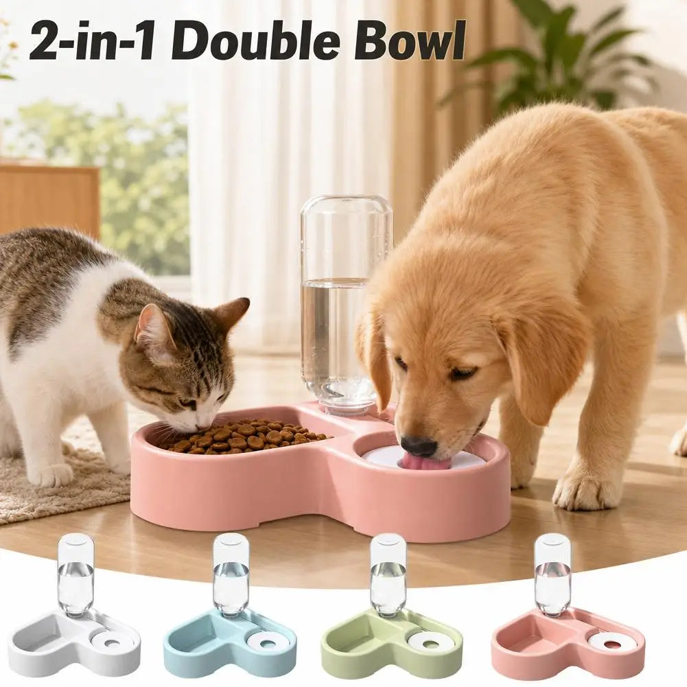 2-in-1 Automatic Pet Water Fountain & Double Bowl – Cat & Small Dog Feeding Station