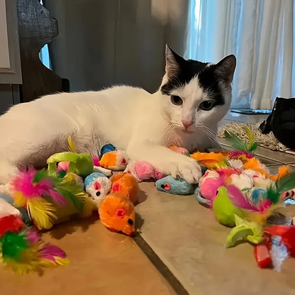 Cat Toys Mixed Pack (56/28/14 pcs) – Plastic & Plush Toy Variety Set for Multiple Cats