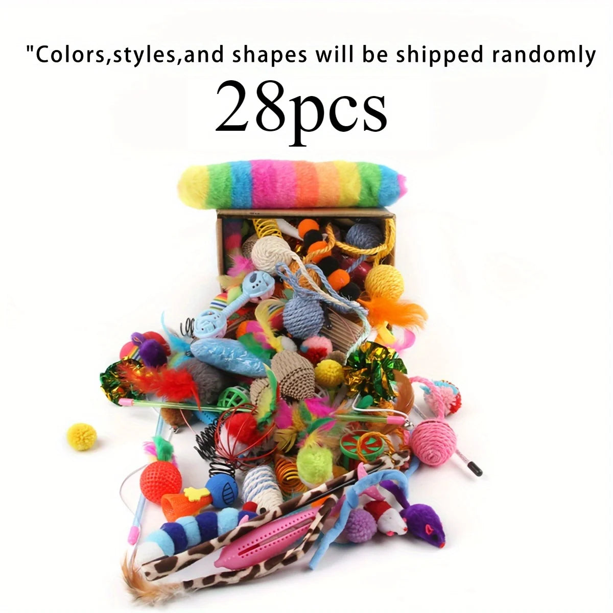 Cat Toys Mixed Pack (56/28/14 pcs) – Plastic & Plush Toy Variety Set for Multiple Cats