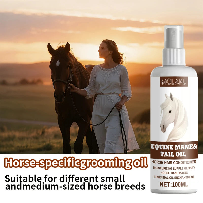 Horse Hair Care Oil, 100ml Mane & Tail Conditioner, Natural Shine-Enhancing and Dust-Resistant Grooming Oil, Portable Equestrian Grooming Supply