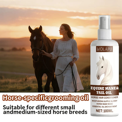 Horse Hair Care Oil, 100ml Mane & Tail Conditioner, Natural Shine-Enhancing and Dust-Resistant Grooming Oil, Portable Equestrian Grooming Supply