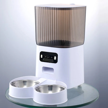 5L Smart Automatic Cat Feeder with Camera – Dual Bowl WiFi Pet Food Dispenser with Voice Recorder for Cats & Dogs